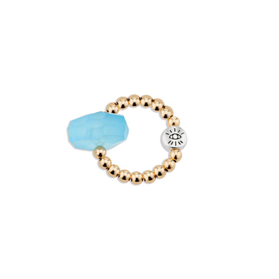 3mm Gold Ring with Blue Chalcedony Nugget Focal