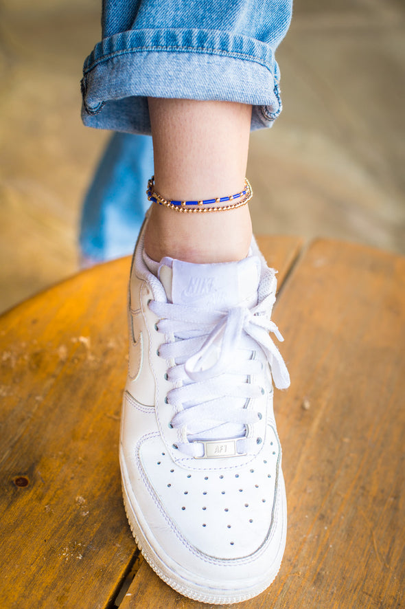 Czech Tubes with Gold Beads Anklet