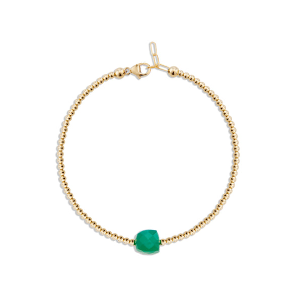 2mm Gold Bracelet with Green Onyx Square Focal