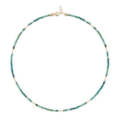 2mm Faceted Rondelle Multi Tone Turquoise Necklace with Long Gold Tubes