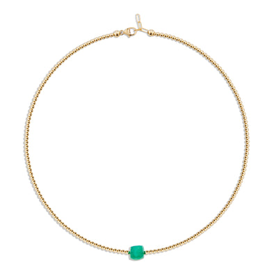 2mm Gold Necklace with Green Onyx Square Focal