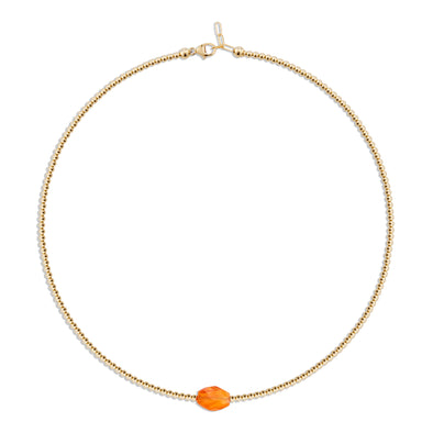 2mm Gold Necklace with Carnelian Rectangle Focal