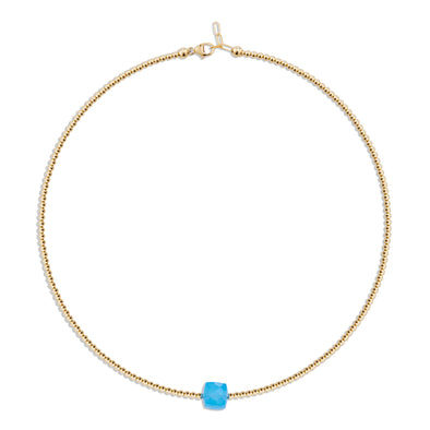 2mm Gold Necklace with Blue Quartz Square Focal