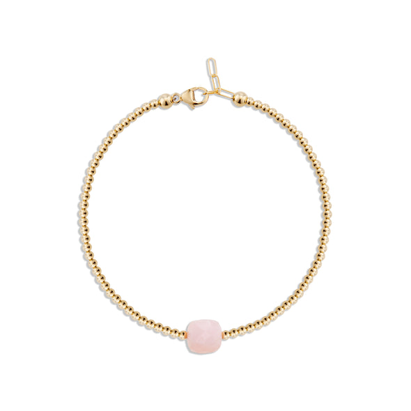 2mm Gold Bracelet with Pink Opal Square Focal