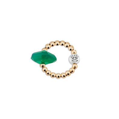 3mm Gold Ring with Green Onyx Focal