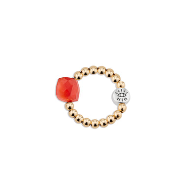 3mm Gold Ring with Carnelian Square Focal