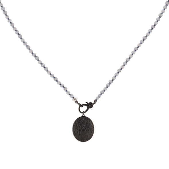 6mm Grey Jade Necklace with Pave Pendant
