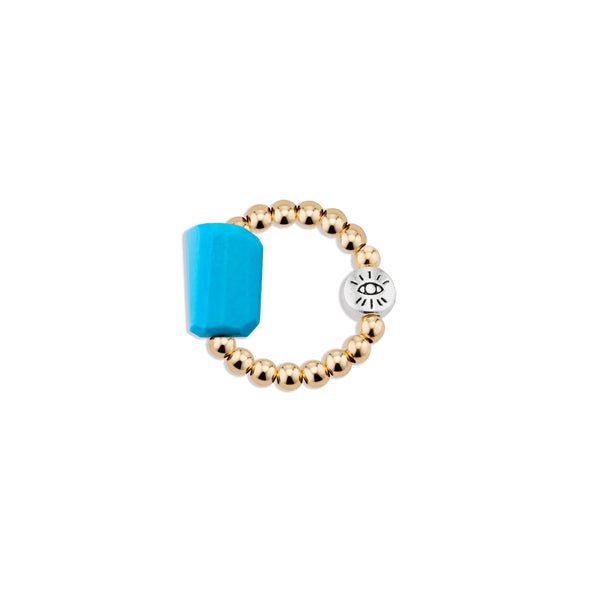 3mm Gold Ring with Turquoise Barrel Focal