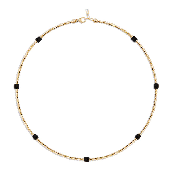2mm Gold Necklace with Black Spinel Cube