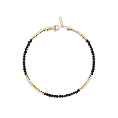 2mm Black Spinel Bracelet with 2mm Gold Beads