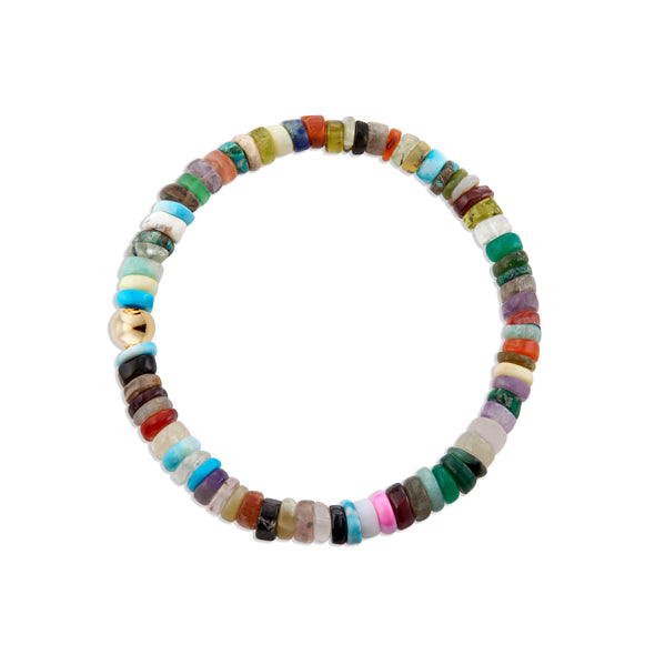 6mm Multicolored Gemstone Rondelle Bracelet with 6mm Gold Bead
