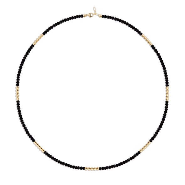 2mm Black Spinel Necklace with 2mm Gold Beads