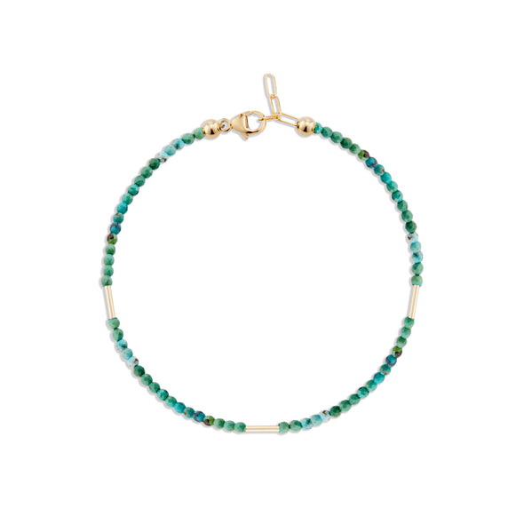 2mm Faceted Rondelle Multi Tone Turquoise Bracelet with Long Gold Tubes
