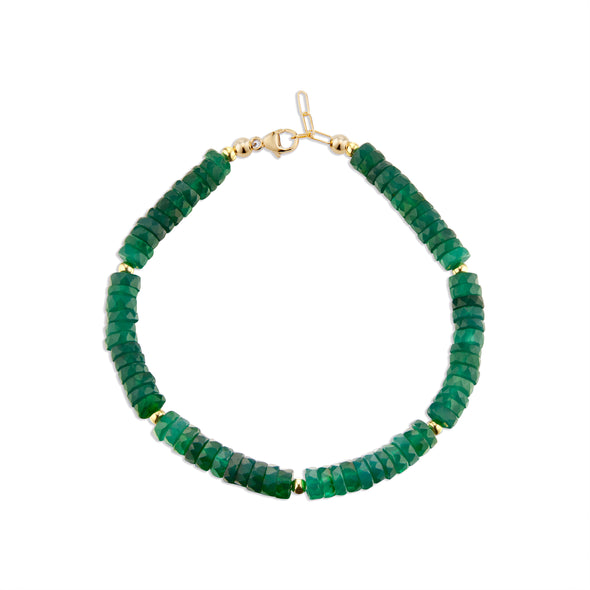 6mm Green Onyx Rondelle Bracelet with 3mm Gold Beads