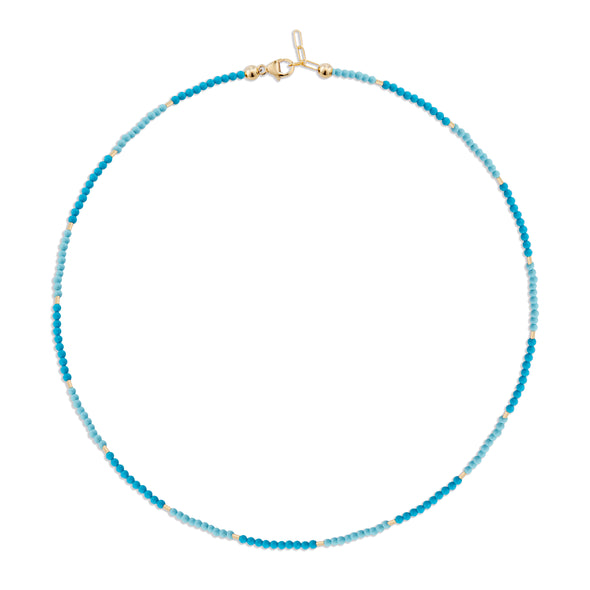 2mm Turquoise Necklace with Short Gold Tubes